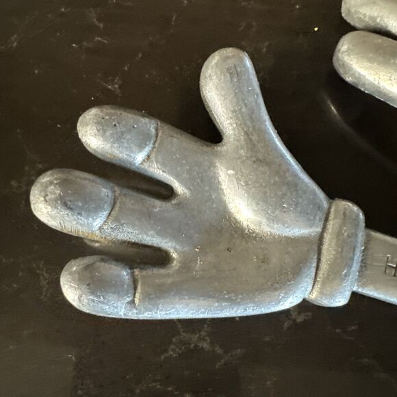 Vintage Disney Mickey Mouse Hands Cast Aluminum Salad Tongs Mixer Spoons Metal - Picture 2 of 8